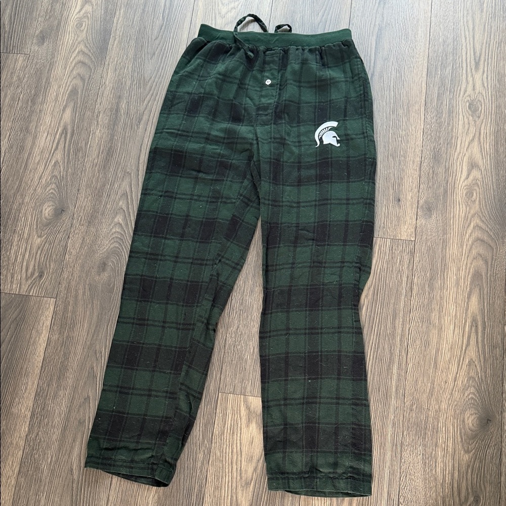 Green Plaid Joggers with White Spartan Logo